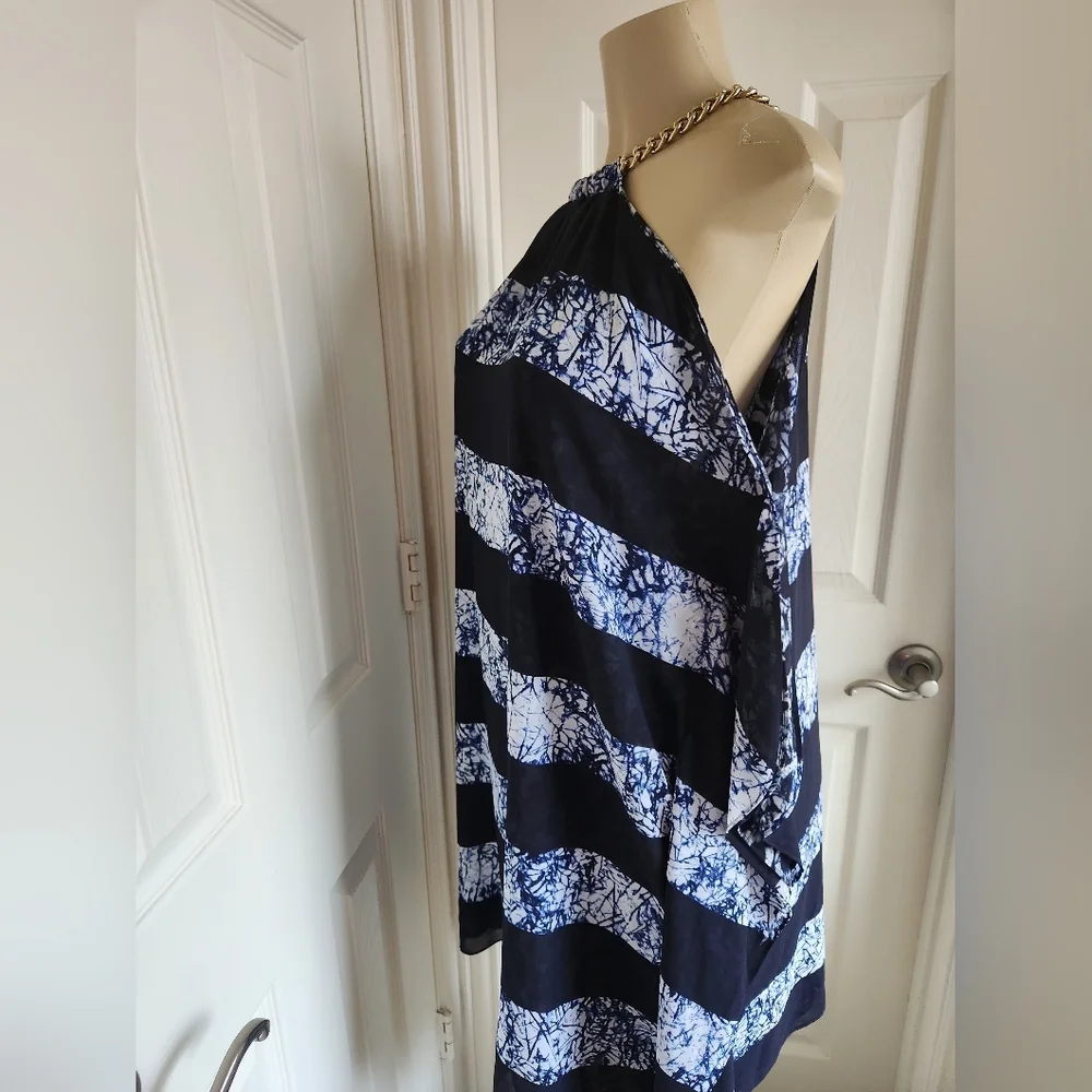 Michael Kors Striped Tie Dye Blue Chain Halter Dress‎ Size M